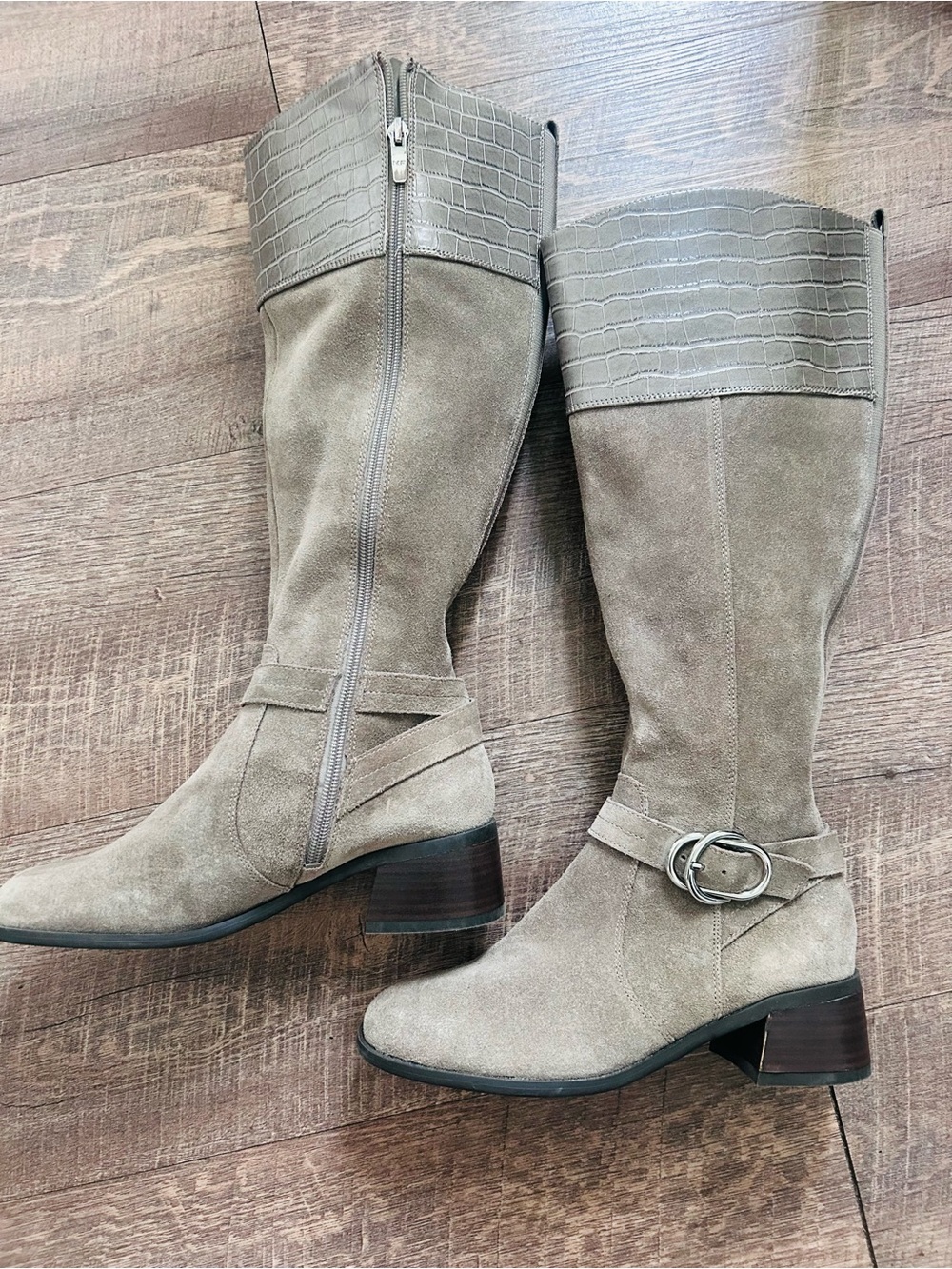 Marc Fisher Hailin taupe suede knee-high riding boots